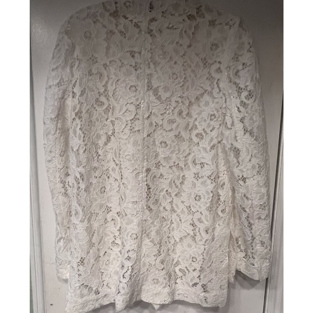 Zara White Textured Jacquard Floral Long Sleeve Button Down Shirt Blouse Top M - Picture 10 of 10